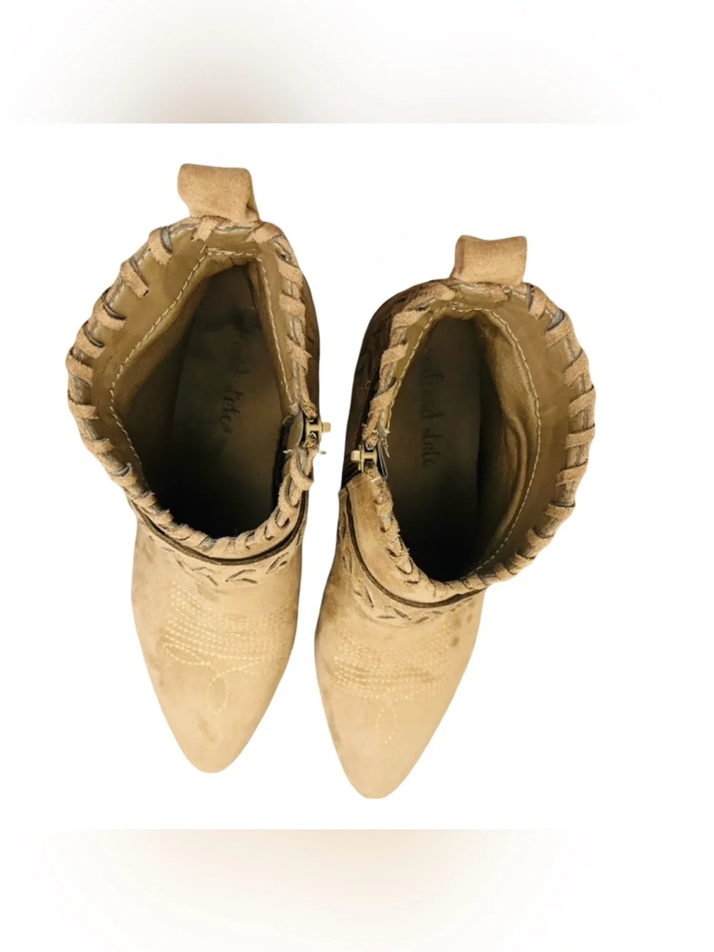 Altar'd State Taupe Brown Suede Embroidered Western Ankle Booties